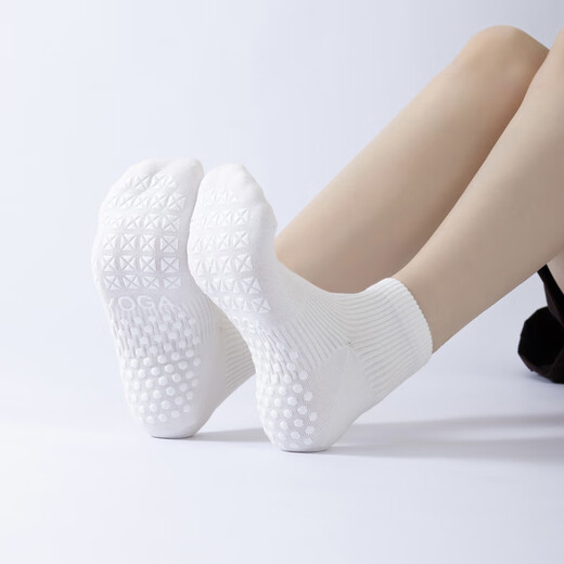 Huodiniao autumn and winter yoga socks non-slip professional women's adult Pilates socks indoor aerobics sports training adult floor socks yoga socks white (good anti-slip, comfortable feet)