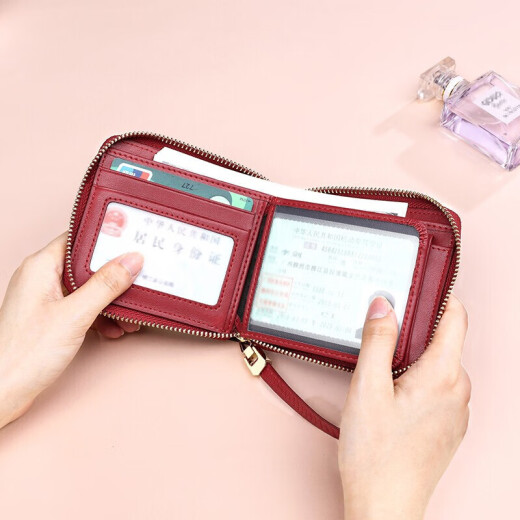 Aegean Women's Wallet Simple and Versatile Printed Wallet Women's Korean Style Short Coin Purse Zipper Multifunctional Wallet Women's Fashion Card Holder (Red)