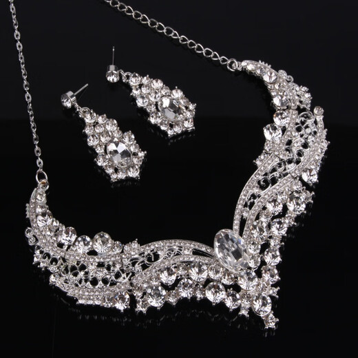 UUHOMEPARTY European and American bride necklace alloy diamond large crystal necklace earring jewelry set decoration wedding accessories jewelry trend