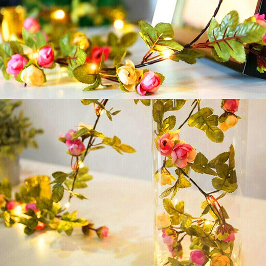 Pinye solar garden light outdoor light rose string flower rattan garden fence decoration balcony railing festival atmosphere light green leaf rattan light 10 meters 100 lights solar warm light
