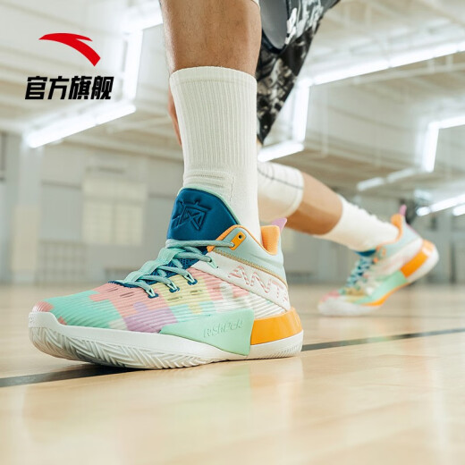 [Attack 2 Generation] ANTA Men's Shoes Autumn Basketball Shoes Men's Outfield Wear-Resistant Shoes Cushioning Sports Shoes Men's Official Website Flagship Anta White/Crab Shell Blue/Porcelain Green-68 (Male 41)