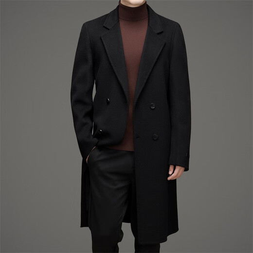 DK HEUND MERS HEM'S Double-Basted Chester Coat Men's Winter épaissis 100% Pure Pure Trench Coat Long Laine Coat Black M 170