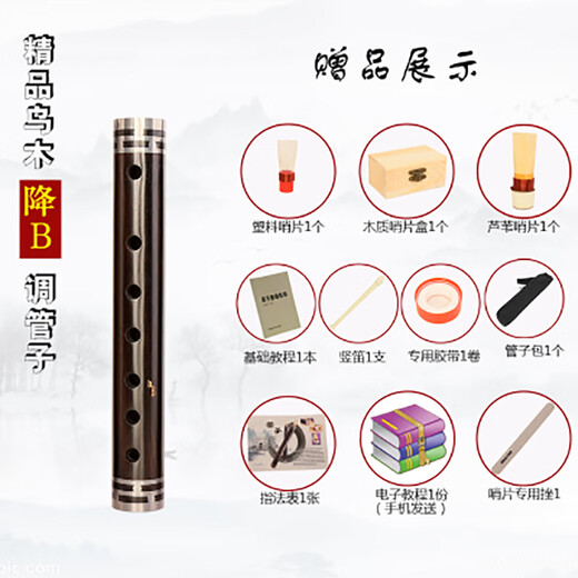 京韵乌木管子乐器演奏催泪管初学者吹奏乐器管子 G A E C 降B D调 降B调【塑料哨1个＋芦苇哨】＋8