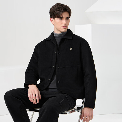 Dances with Wolves Cashmere + Sheep Wool Goose Down Liner Technology Temperature Locking Lapel Wool Thick Jacket Men's Down Jacket Black 180