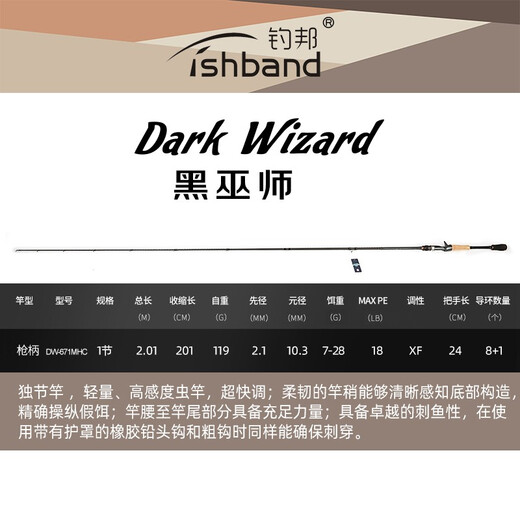 
Diaobon Black Wizard Lure Rod FUJI Guide Ring Carbon Lightweight Long-Toping Sea Bass Single-Leather Mandarin Fish Rod DW-682MC
