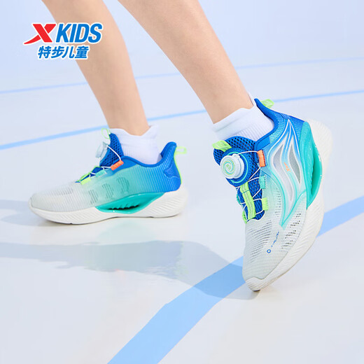 XTEP (XTEP) Children's Hydrogen Wind 5.0 Small Mark Multi-Color Breathable Knob Button Light Running Shoes Sail White/Prussian Blue 35