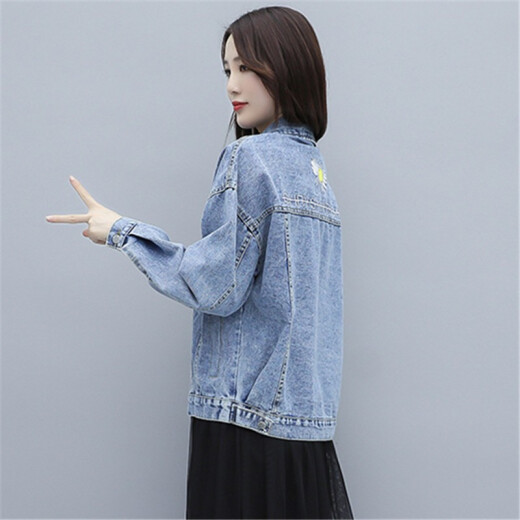HMDIME Denim Short Jacket Women's 2020 Autumn Women's Korean Style Loose BF Style Versatile Student Loose Top SXSH5810 Light Blue M