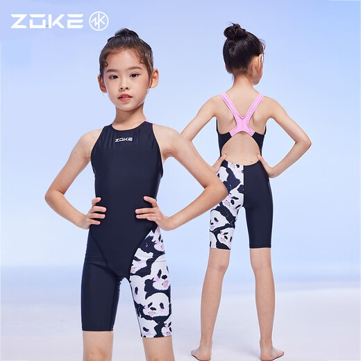 ZOKE children's swimsuit 2025 new one-piece five-point swimsuit for children and girls professional training girls conservative swimwear women's swimsuit swim cap 5882+622603214-2 150 Recommended height 130-140cm weight 46-60Jin Jin equals 0.5 kg