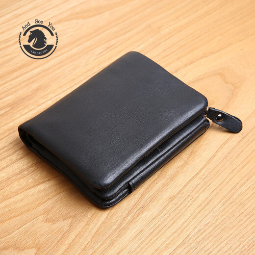 ANDSEEYOU brand wallet men zipper short wallet soft leather multi-card card bag genuine leather handbag cowhide leather vertical wallet black