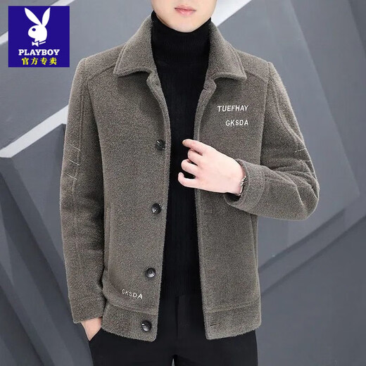 Playboy (PLAYBOY) New Men's Woolen Coat Short Autumn and Winter Woolen Coat Men's Thickened Jacket Top High-end Casual Windbreaker Personalized Gray