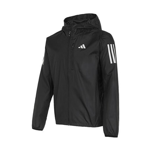 Adidas jacket men's 2025 summer new sportswear running fitness training woven hooded jacket casual top IN1483 black M