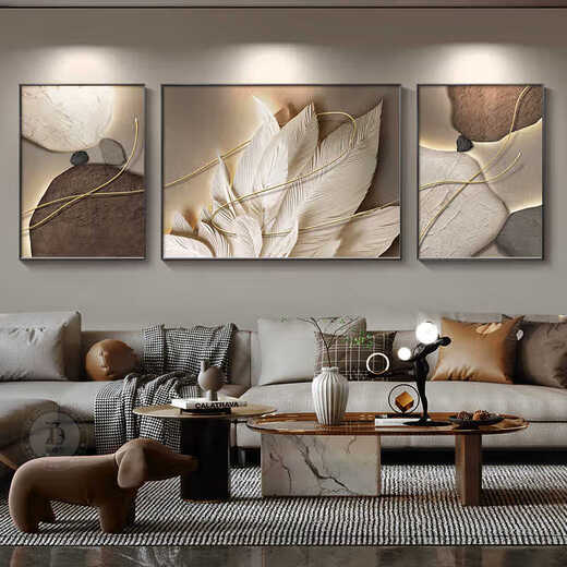 
Meiyou Chunshilai runs simple modern living room sofa background wall decoration painting light luxury high-end triptych feather hanging painting JD13795 left and right 30*40 middle 60*40 crystal porcelain aluminum alloy black frame