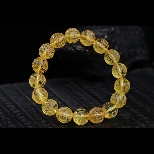 Natural amber beeswax, high purification water, chicken oil, gold amber, six-character mantra, Buddha bead bracelet, peace protection bracelet, diameter 11+mm, direct supply from the manufacturer