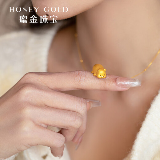 HONEYGOLD 蜜金珠宝黄金吊坠足金3D珐琅趴趴福猪挂坠HGG1502工费160元/件 1.78g