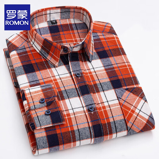 Romon (Romon) All-Cotton Fell Plaid Plaid Plaid Herren-Langarm-Hemd lässig und vielseitig im mittleren Alter von Daddy's Pure Cotton Shirt Plus-Size-Jacke Bright Royal Blue R2-866 42 [Geeignet für 155 Jin [Jin entspricht etwa 0,5 kg]]