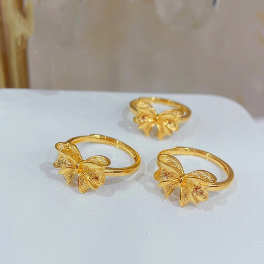 BXE Gold 9999 Bow Ring Fugitive Princess Live Ring Holiday Gift for Girlfriend or Wife Gold Bow Ring 1.56g