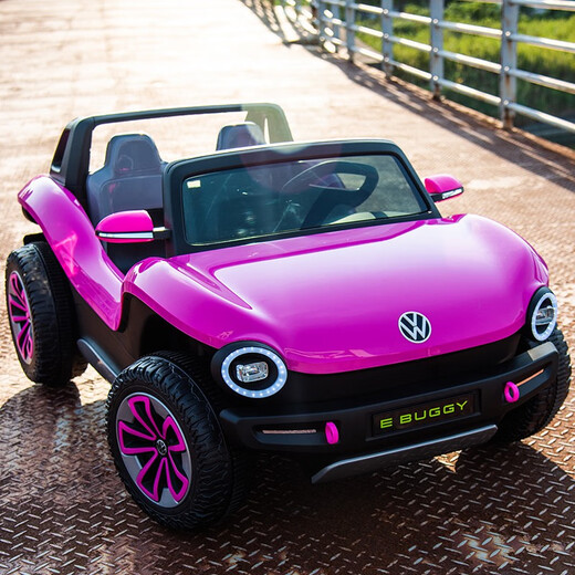 Join hands with Volkswagen Beetle electric children's car, four-wheeled baby with remote control, double toy car for children, can take adults with lithium battery, Supreme Red + soft wheels + large lithium battery, 6 hours of battery life