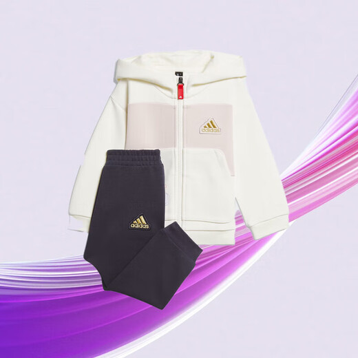 阿迪达斯（adidas）童装春节款红色宝宝运动休闲长袖连帽套装  JF3882粉 98cm 