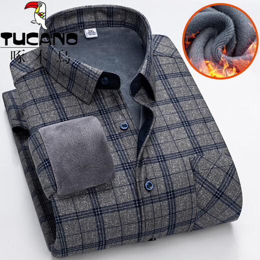 Woodpecker (Tucano) Herbst- und Winter mittlerer und älterer Menschen sowie Fleece warmes Hemd Herren-kariertes Hemd Langarmed Dicked Herren Daddy's Top 9902 L 100-115jin [Jin entspricht 0,5 kg]