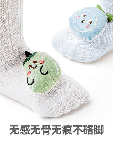 Xiaolongren XIGRen Xiaolongren Calcetines para bebés de malla para bebés para bebés y verano delgados y transpirables para niños Tubo largo de algodón de algodón puro 6231 [muñeca frutal] 2 pares de blanco y azul recomendados 3-6 meses (adecuado para la longitud del pie 6-8 cm)