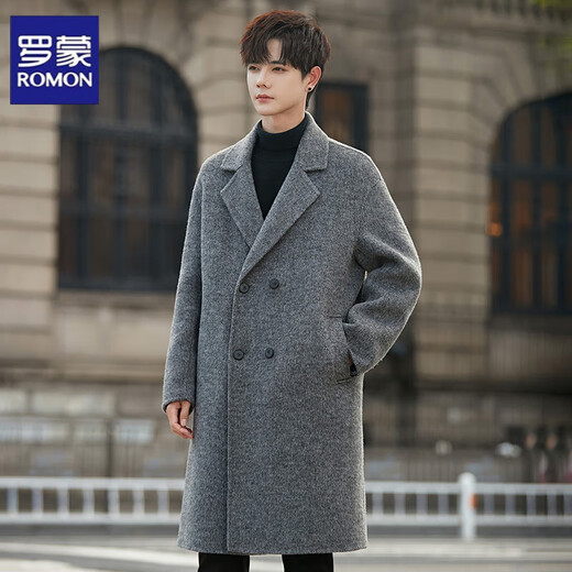 Veste en laine en laine double face Romon pour hommes en automne et hiver de la longueur de vent en laine en laine en laine en laine en laine moyenne pour hommes gris m gris m