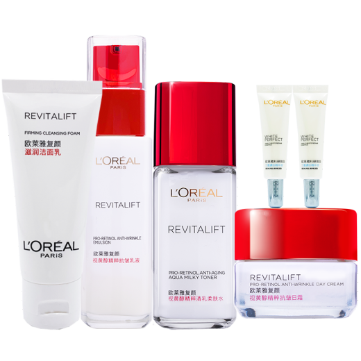 L'Oreal Anti-Wrinkle Firming Moisturizing Water Cream Deep Cleansing Pores Facial Cleanser Diminishes Fine Lines Eye Cream Concealer [Medium and Medium Sample Set of 2] Softening Water 65 + Lotion 50