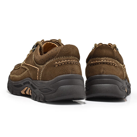 Xingxian Lu-Männerschuhe weiche und komfortable handgefertigte Freizeitschuhe Hartschuhe-resistente atmungsaktive Kuhlädenschuhe Herren Wanderschuhe im Freien im Freien 6198 Khaki 44