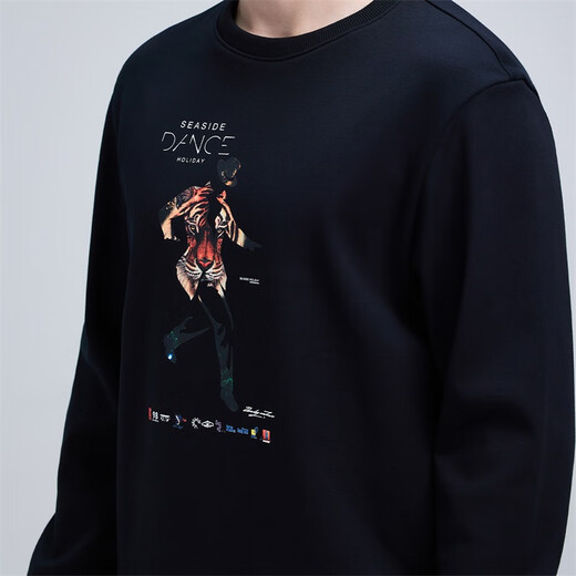 Dances with Wolves Velvet Sweatshirt Men's Autumn and Winter National Fashion Pattern Versatile Thick Sweatshirt Men's Top Black Velvet M