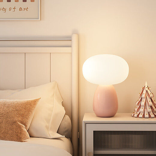 英格照明全光谱蘑菇台灯奶油风陶瓷护眼床头灯温馨少女ins氛围浪漫卧室灯 A款-白色