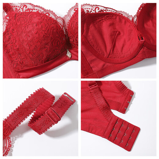 Eve's Show Zodiac Year Women's Red Underwear Set Push-Up Adjustable Lace Push-up Showing Breast Bra Panties Dark Red Set (3773) 85C /38C