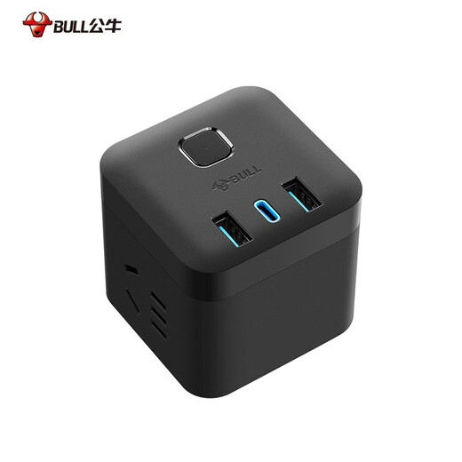 BULL Fast Charging Rubik's Cube Socket USB Socket/Plug Strip/Plug Strip/New National Standard Wiring Socket C Port 20W Fast Charging Wireless Black-UU220WH