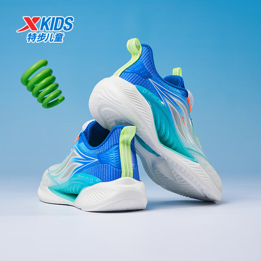 XTEP (XTEP) Children's Hydrogen Wind 5.0 Small Mark Multi-Color Breathable Knob Button Light Running Shoes Sail White/Prussian Blue 35