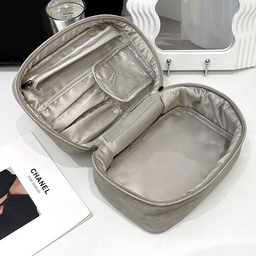 
Haofanjie makeup bag large capacity cosmetic storage bag portable travel compact waterproof professional makeup box toilet bag cosmetic bag [gray]