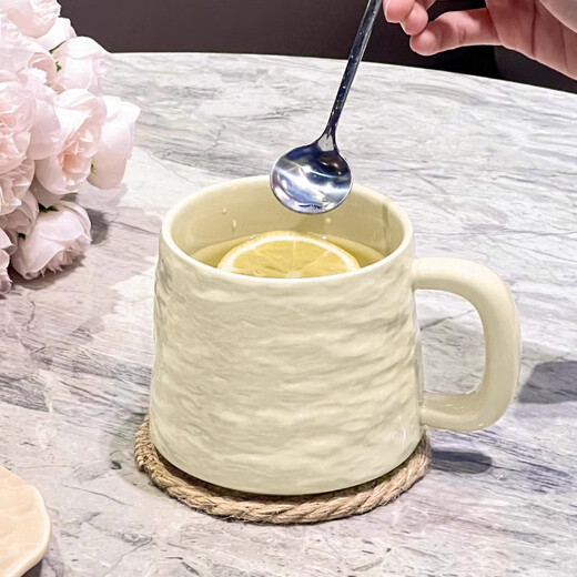 Wanjiaquan mug ceramic drinking cup home office coffee cup breakfast cup couple pair cup good-looking high-value cup stone grain milk yellow without spoon