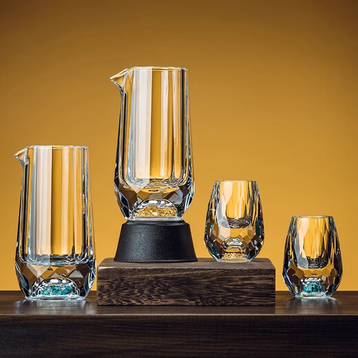 DSHCOTE high-end gold foil crystal glass white wine cup set household Chinese-style small wine cup two-two points wine set black box 6+6 turquoise cup + turquoise pot