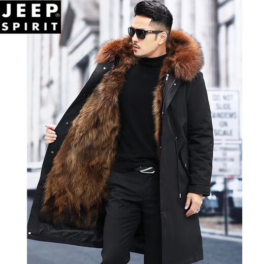 JEEP SPIRIT派克服男可拆卸冬季大衣外套仿狐狸毛内胆仿皮草中长款貂皮毛一体 姜黄色(工装款) 3XL /185 建议150-170斤