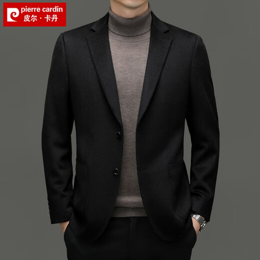 皮尔卡丹高端轻奢纯色羊毛西服男秋冬季中年男士商务休闲羊毛毛呢西装外套 藏青色 5558 L 175 建议130-140斤