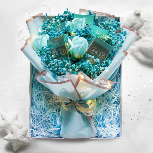 Ins Douyin same style Douyin creative gift men's tea bouquet for boyfriend practical birthday gift full of stars finished long-distance relationship gift box + handbag. Blue. Type A