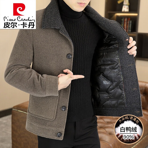 Pierre Cardin winter 2024 new high-end trendy brand handsome short woolen jacket men's winter thickened warm jacket men's black XL