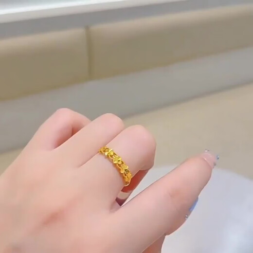 Vatican old Phoenix gold shop model yellow I gold-plated four-leaf clover ring 999 gold-plated hollow clover ring pure gold solid