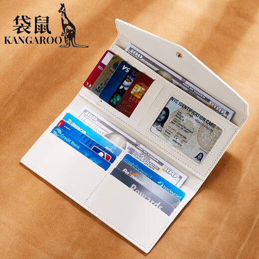 袋鼠（KANGAROO）时尚鳄鱼纹女士长款钱包超薄时尚大容量多卡位放手机证件卡夹卡包 白色