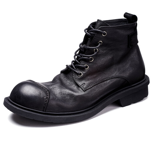 Lingbu Big Head Martin Boots Männer echte Leder Retro Männer Boots Männer Lederschuhe High Top Trendy Short Stiefel Japanische Patch Arbeiten Männer schwarz 41