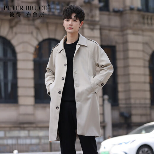 PETERBRUCE windbreaker men's mid-length 2024 spring casual jacket trendy fashion high-end handsome versatile men's top black M (90-120Jin [Jin equals 0.5 kg])