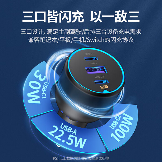 Greenlink car charger 130W super fast charging cigarette lighter one to three suitable for Apple 15/16 Huawei Xiaomi cars