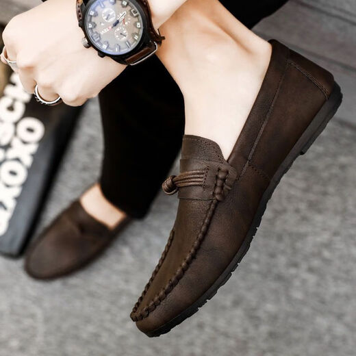 She Mengduo men's beans shoes Korean versatile business casual leather shoes breathable non-slip men's shoes 2022 summer one-foot single shoes d826 black 39