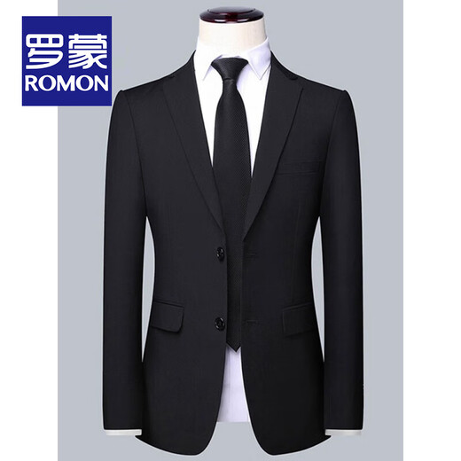 ROMON high-end customized suit men's business professional formal wear wedding groom's work slim small suit men's jacket black suit top 180/2XL recommended 130-145 Jin Jin equals 0.5 kg