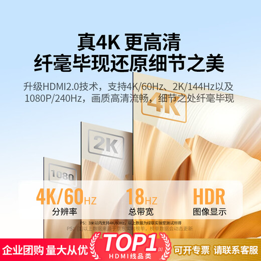 绿联 HDMI线2.0版 4k数字高清线工程级 3D视频线支持笔记本电脑电视机顶盒显示器投影仪连接线 4K经典款【家装/办公】 1.5米