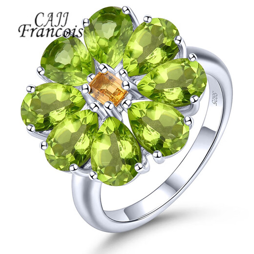 CAJJ Francois 6.90 carat peridot ring for women, natural colored gemstone, 925 silver inlaid jewelry, No. 13
