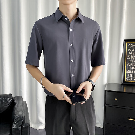 Quezhiyin Business-Casual-Anzug für Herren, kurzärmelig, weißes Hemd, 9-Punkt-Hose, schwarze Hose, schmale Passform, Arbeitskleidung, große Größe, formelle Kleidung, weißes Hemd + schwarze 9-Punkt-Hose (freie Krawatte), Hosengröße 31/Hemd XL-Größe