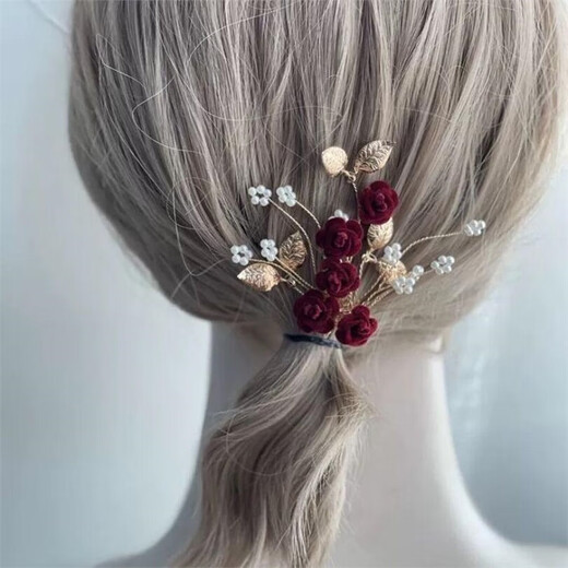 Qimei Lianxi's mother-in-law's updo hairpin hairpin wedding banquet mother's red festive hairpin hairpin fringe edge clip on the back of the head a red rose hairpin